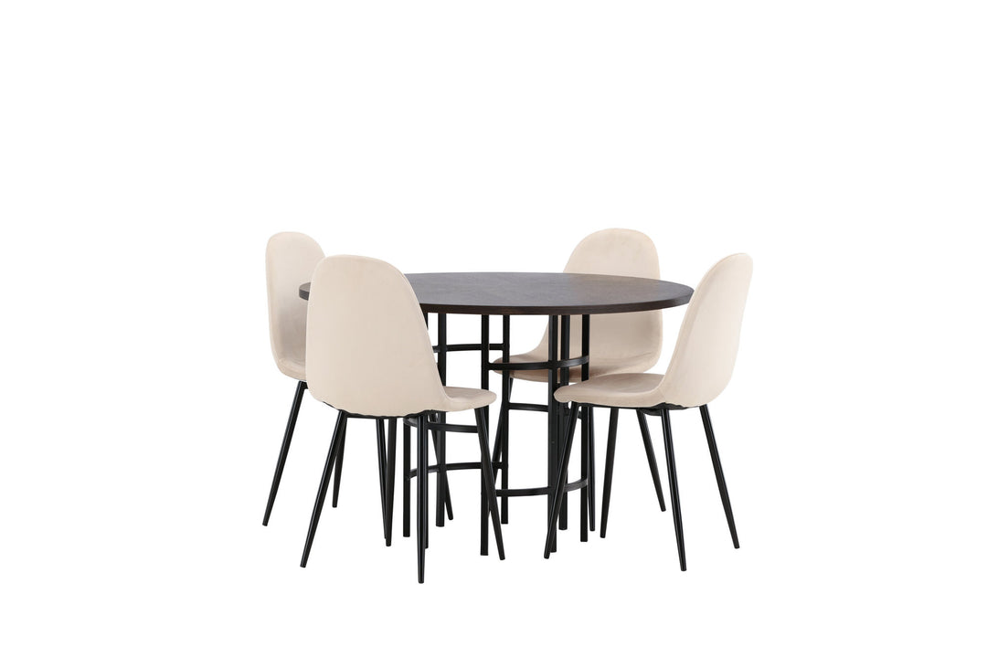 Venture Home Copenhagen Dining Table - Black / Mocca Veneer +Polar Dining Chair - Black legs / Beige Velvet _4