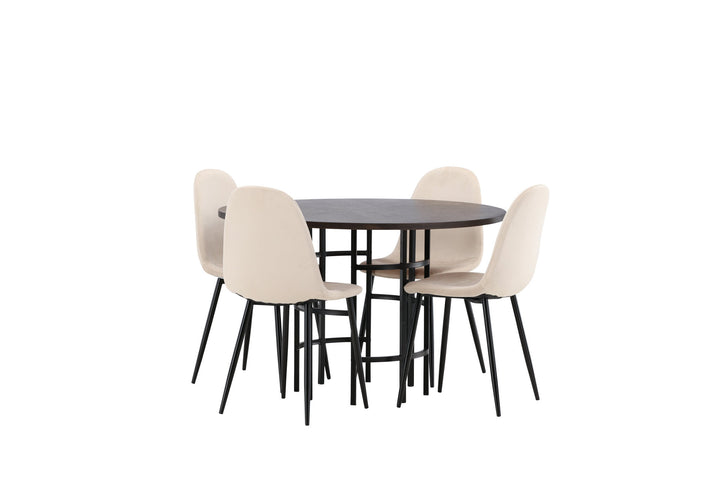 Venture Home Copenhagen Dining Table - Black / Mocca Veneer +Polar Dining Chair - Black legs / Beige Velvet _4