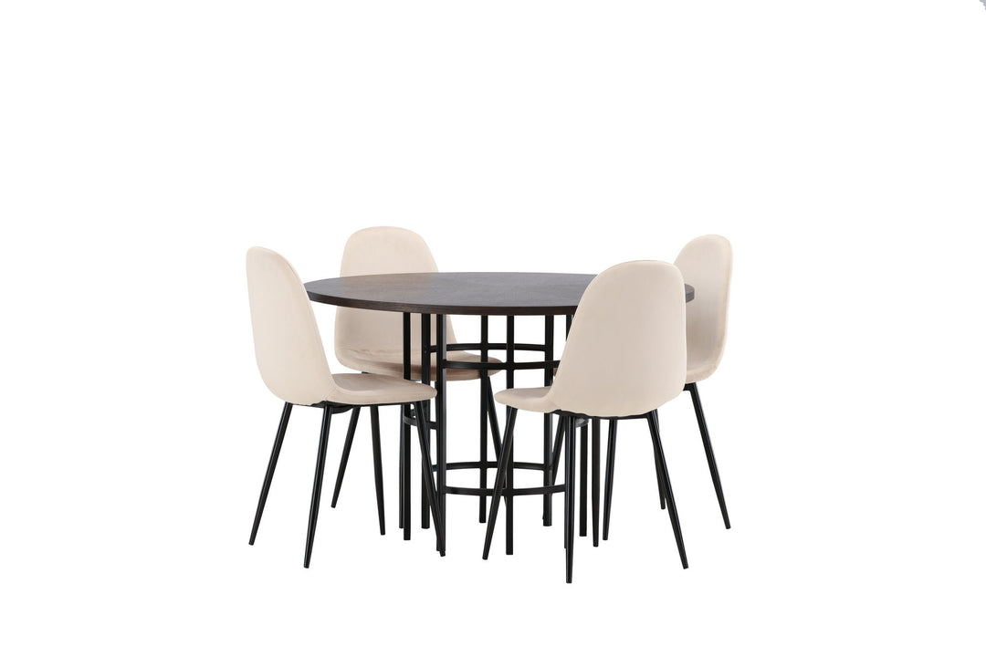 Venture Home Copenhagen Dining Table - Black / Mocca Veneer +Polar Dining Chair - Black legs / Beige Velvet _4