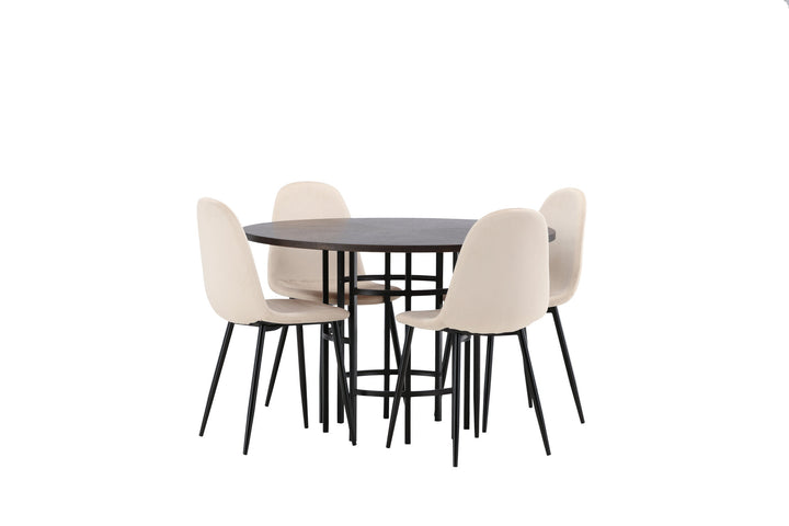 Venture Home Copenhagen Dining Table - Black / Mocca Veneer +Polar Dining Chair - Black legs / Beige Velvet _4