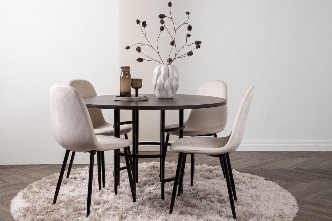 Venture Home Copenhagen Dining Table - Black / Mocca Veneer +Polar Dining Chair - Black legs / Beige Velvet _4