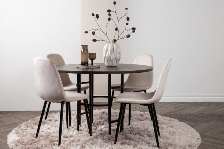 Venture Home Copenhagen Dining Table - Black / Mocca Veneer +Polar Dining Chair - Black legs / Beige Velvet _4