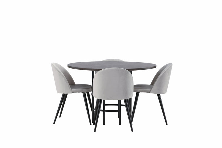 Venture Home Copenhagen Dining Table - Black / Mocca Veneer +Velvet Dining Chair - Light Grey / Black _4