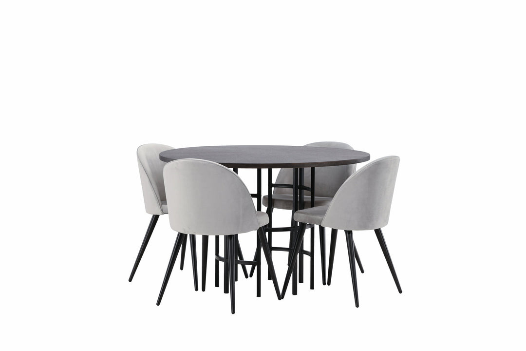 Venture Home Copenhagen Dining Table - Black / Mocca Veneer +Velvet Dining Chair - Light Grey / Black _4