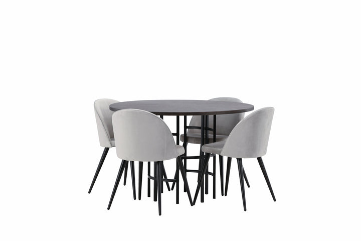 Venture Home Copenhagen Dining Table - Black / Mocca Veneer +Velvet Dining Chair - Light Grey / Black _4