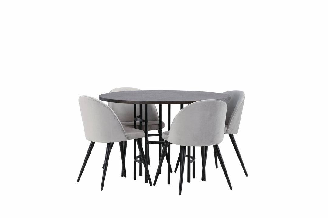 Venture Home Copenhagen Dining Table - Black / Mocca Veneer +Velvet Dining Chair - Light Grey / Black _4