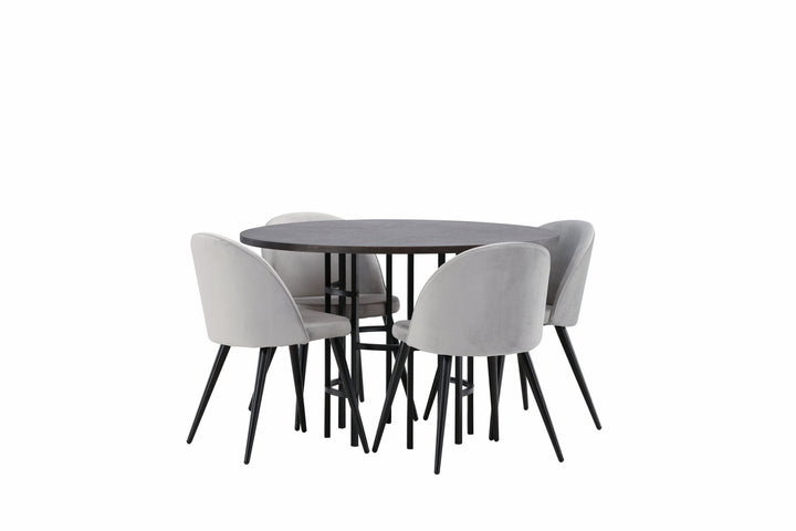 Venture Home Copenhagen Dining Table - Black / Mocca Veneer +Velvet Dining Chair - Light Grey / Black _4