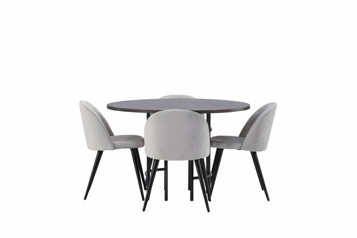 Venture Home Copenhagen Dining Table - Black / Mocca Veneer +Velvet Dining Chair - Light Grey / Black _4