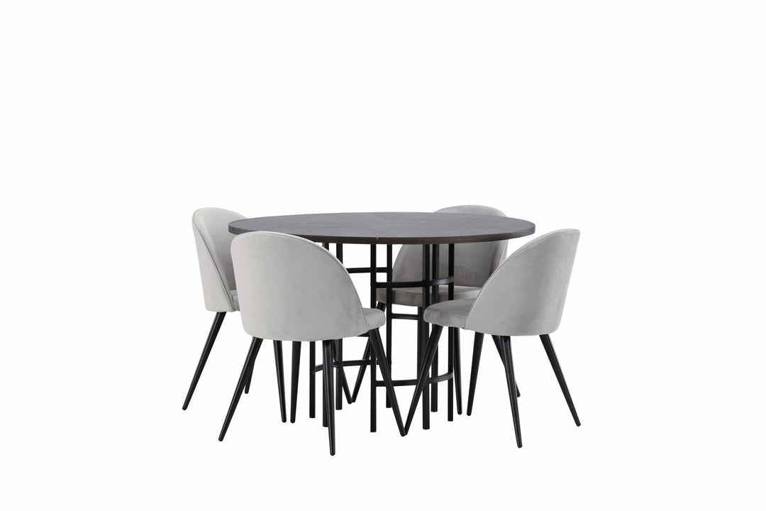 Venture Home Copenhagen Dining Table - Black / Mocca Veneer +Velvet Dining Chair - Light Grey / Black _4