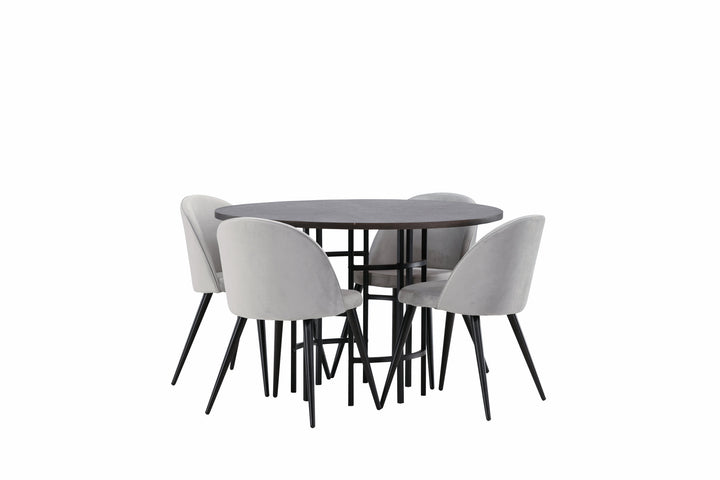 Venture Home Copenhagen Dining Table - Black / Mocca Veneer +Velvet Dining Chair - Light Grey / Black _4