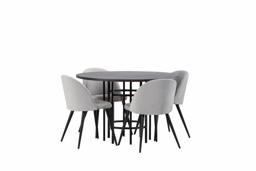 Venture Home Copenhagen Dining Table - Black / Mocca Veneer +Velvet Dining Chair - Light Grey / Black _4