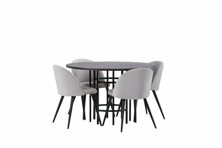 Venture Home Copenhagen Dining Table - Black / Mocca Veneer +Velvet Dining Chair - Light Grey / Black _4