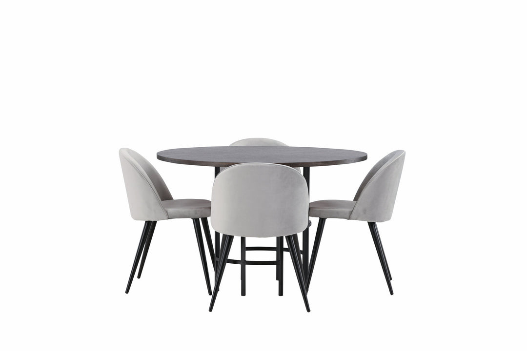 Venture Home Copenhagen Dining Table - Black / Mocca Veneer +Velvet Dining Chair - Light Grey / Black _4