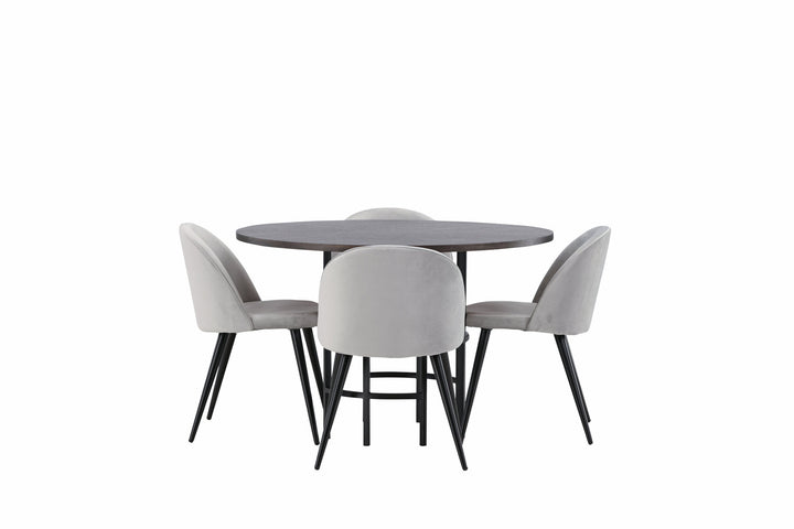 Venture Home Copenhagen Dining Table - Black / Mocca Veneer +Velvet Dining Chair - Light Grey / Black _4
