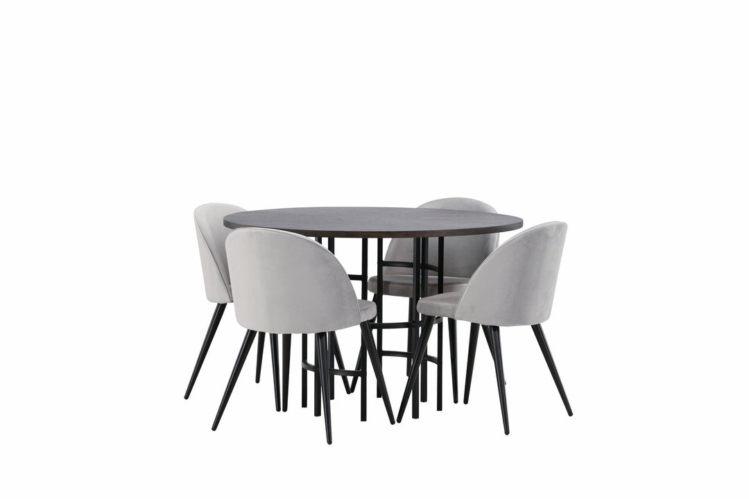 Venture Home Copenhagen Dining Table - Black / Mocca Veneer +Velvet Dining Chair - Light Grey / Black _4