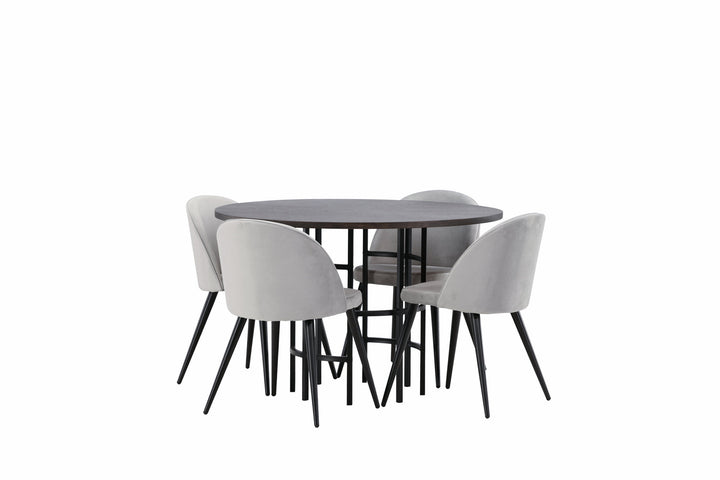 Venture Home Copenhagen Dining Table - Black / Mocca Veneer +Velvet Dining Chair - Light Grey / Black _4