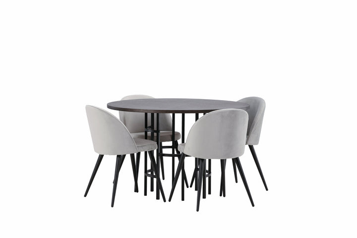 Venture Home Copenhagen Dining Table - Black / Mocca Veneer +Velvet Dining Chair - Light Grey / Black _4