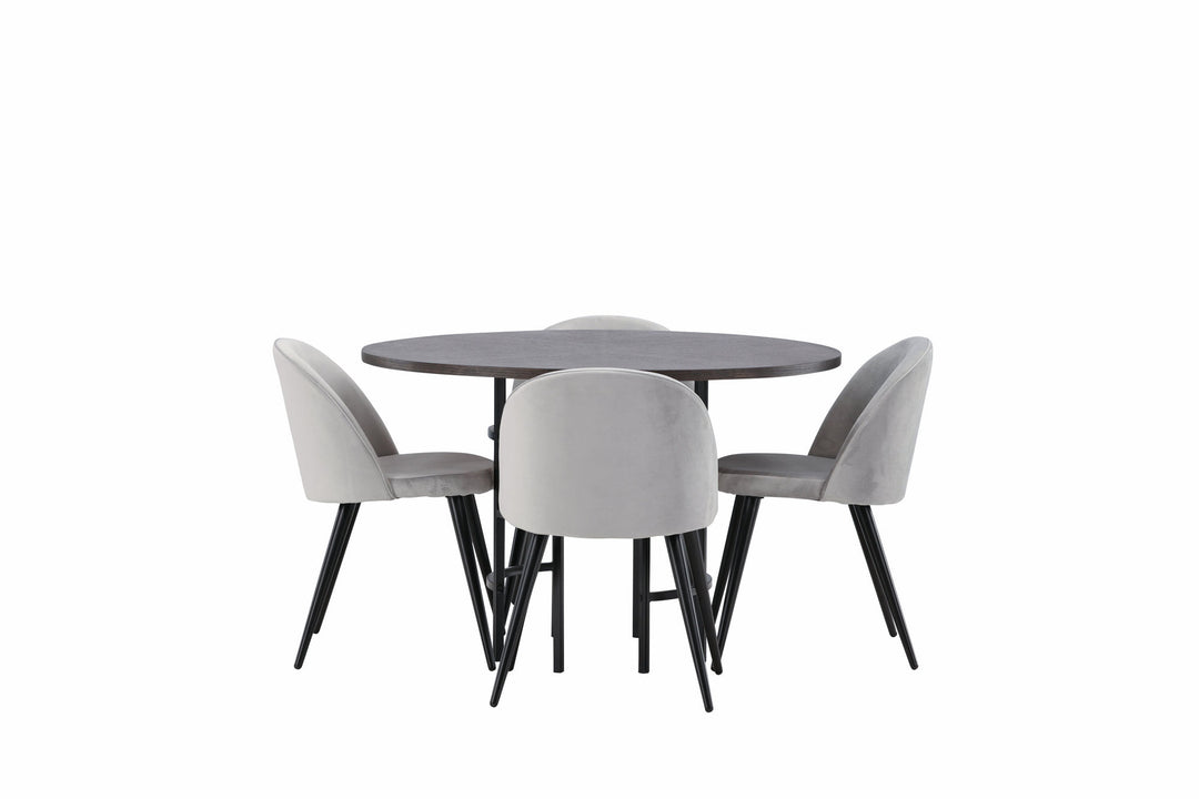 Venture Home Copenhagen Dining Table - Black / Mocca Veneer +Velvet Dining Chair - Light Grey / Black _4