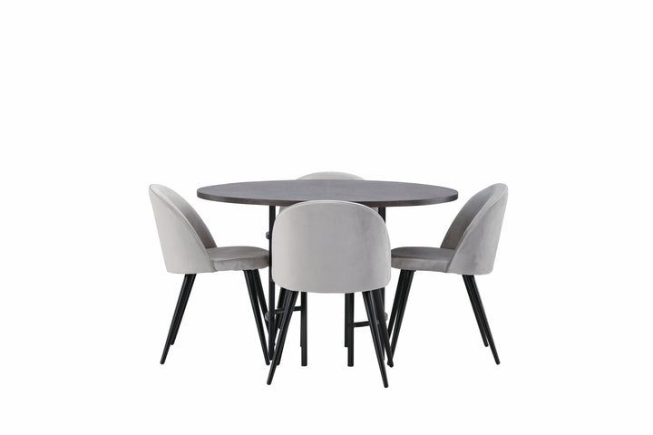Venture Home Copenhagen Dining Table - Black / Mocca Veneer +Velvet Dining Chair - Light Grey / Black _4