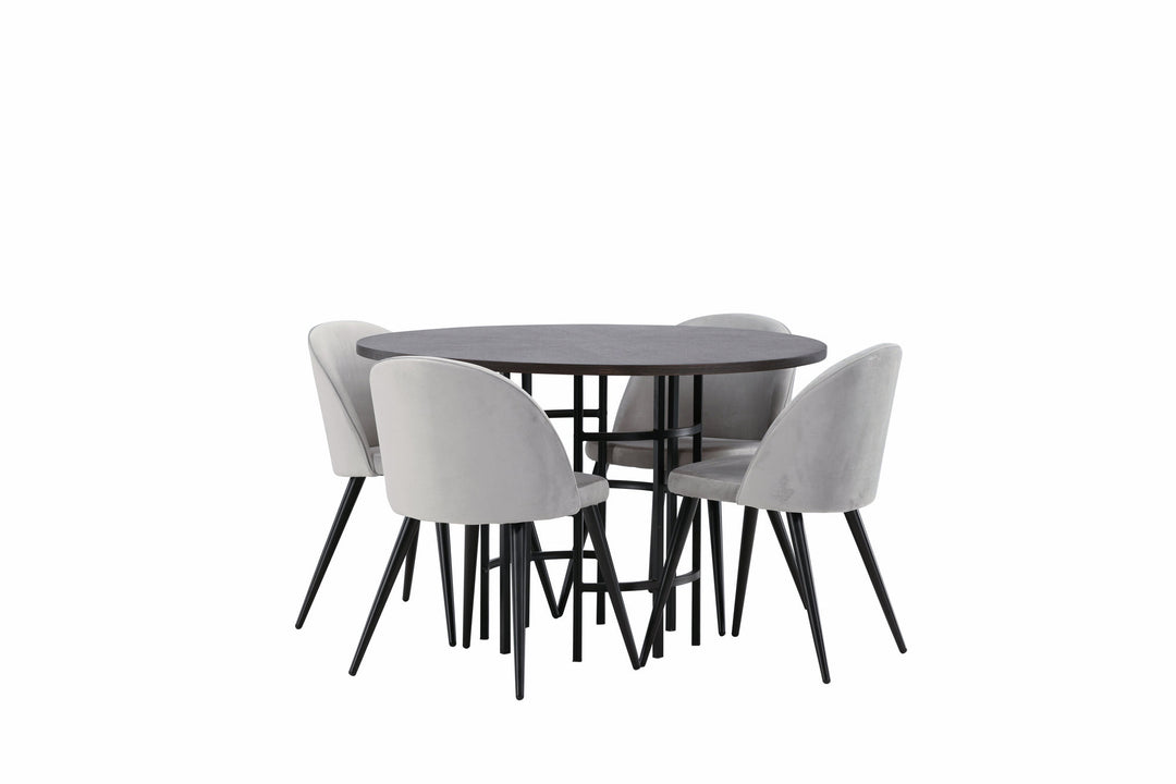 Venture Home Copenhagen Dining Table - Black / Mocca Veneer +Velvet Dining Chair - Light Grey / Black _4