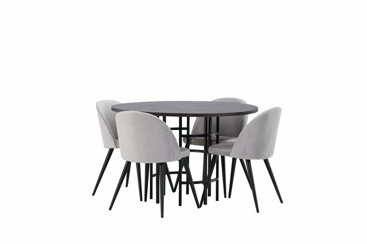 Venture Home Copenhagen Dining Table - Black / Mocca Veneer +Velvet Dining Chair - Light Grey / Black _4