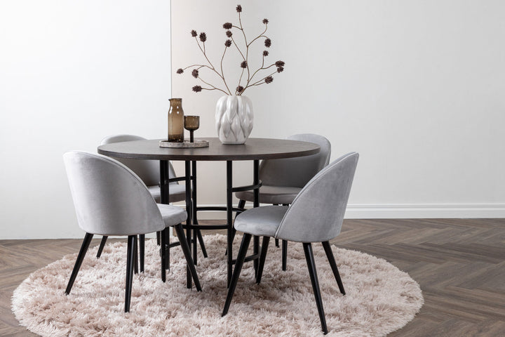 Venture Home Copenhagen Dining Table - Black / Mocca Veneer +Velvet Dining Chair - Light Grey / Black _4
