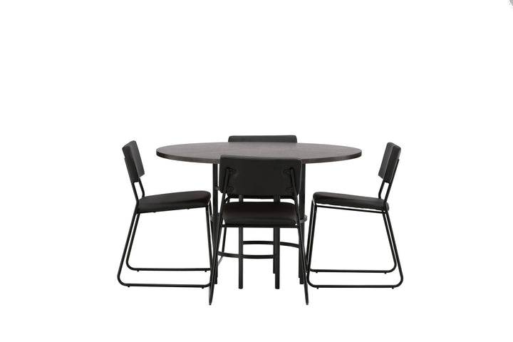 Venture Home Copenhagen Dining Table - Black / Mocca Veneer +Kenth Chair - Black / Black PU _4