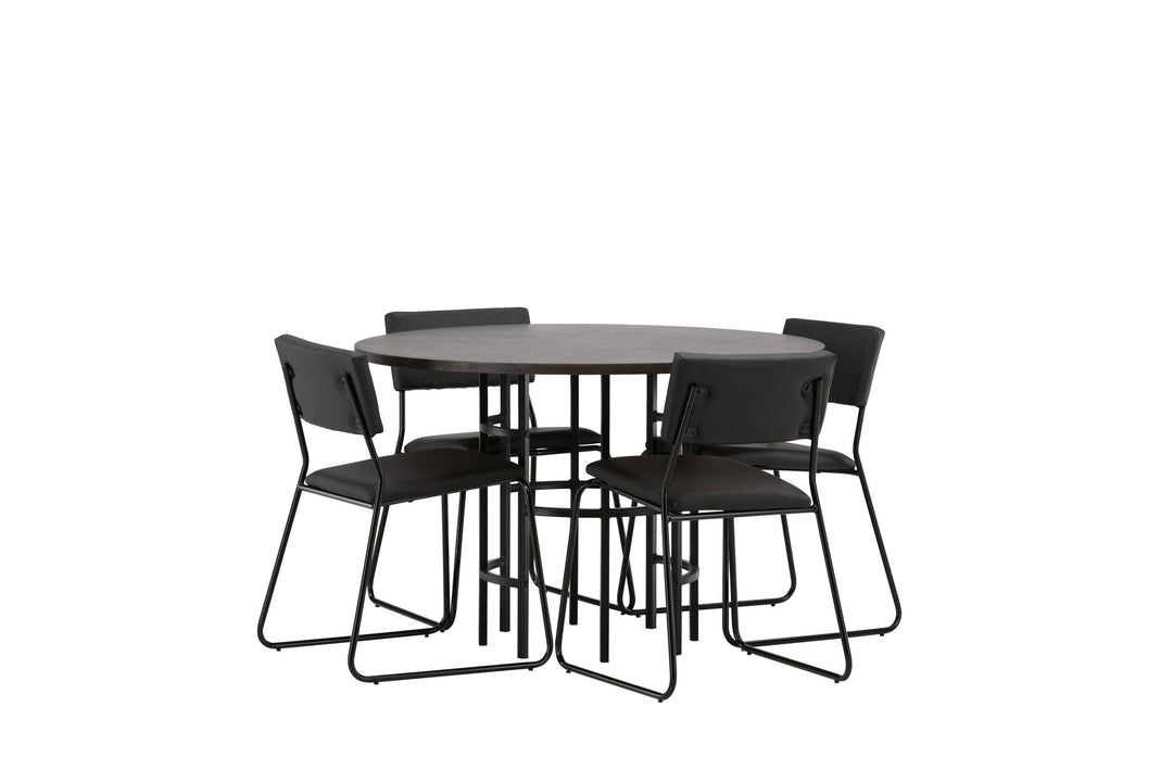 Venture Home Copenhagen Dining Table - Black / Mocca Veneer +Kenth Chair - Black / Black PU _4