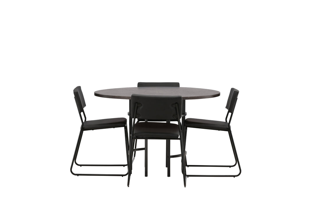 Venture Home Copenhagen Dining Table - Black / Mocca Veneer +Kenth Chair - Black / Black PU _4