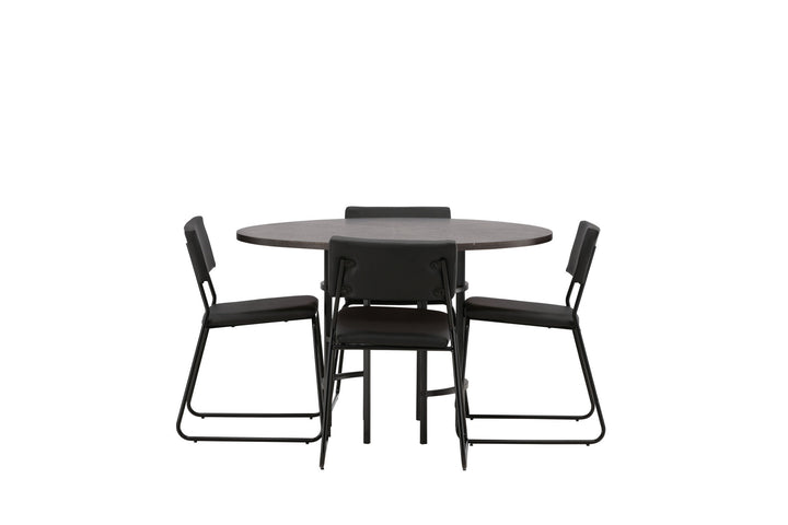 Venture Home Copenhagen Dining Table - Black / Mocca Veneer +Kenth Chair - Black / Black PU _4