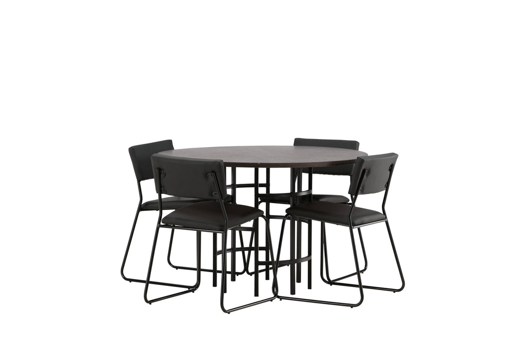 Venture Home Copenhagen Dining Table - Black / Mocca Veneer +Kenth Chair - Black / Black PU _4