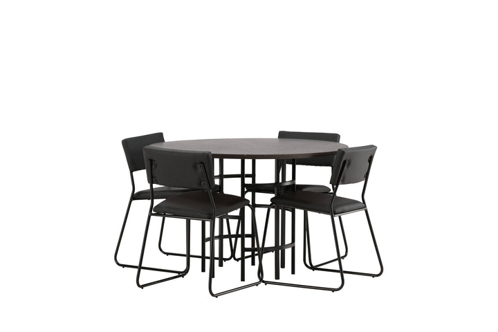 Venture Home Copenhagen Dining Table - Black / Mocca Veneer +Kenth Chair - Black / Black PU _4