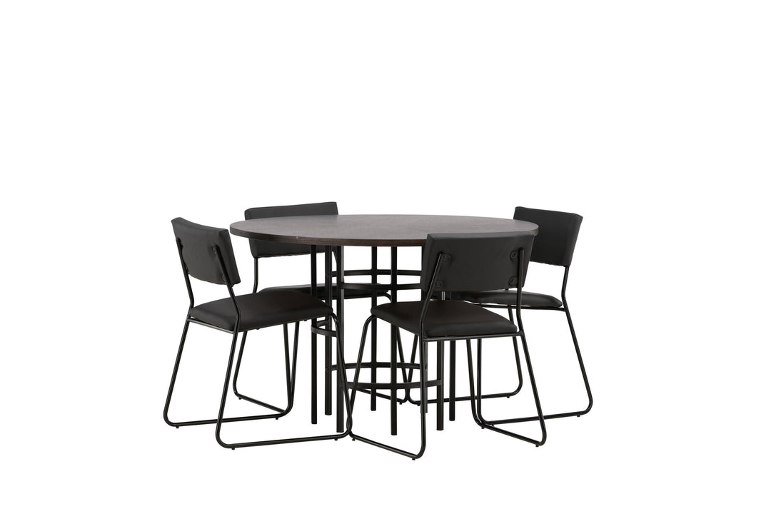 Venture Home Copenhagen Dining Table - Black / Mocca Veneer +Kenth Chair - Black / Black PU _4