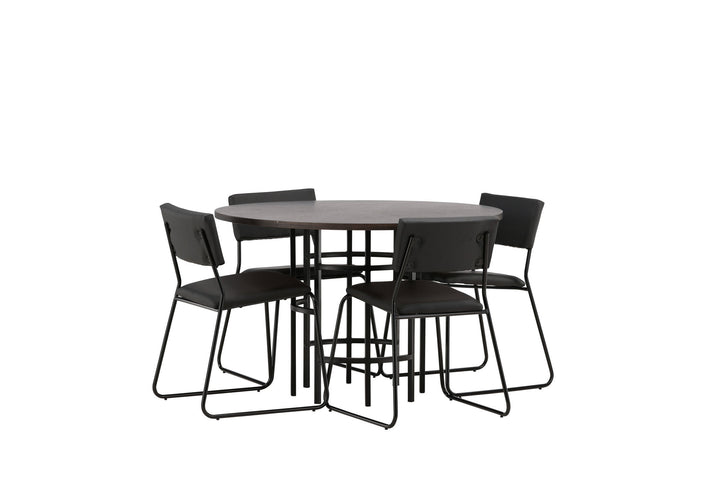 Venture Home Copenhagen Dining Table - Black / Mocca Veneer +Kenth Chair - Black / Black PU _4