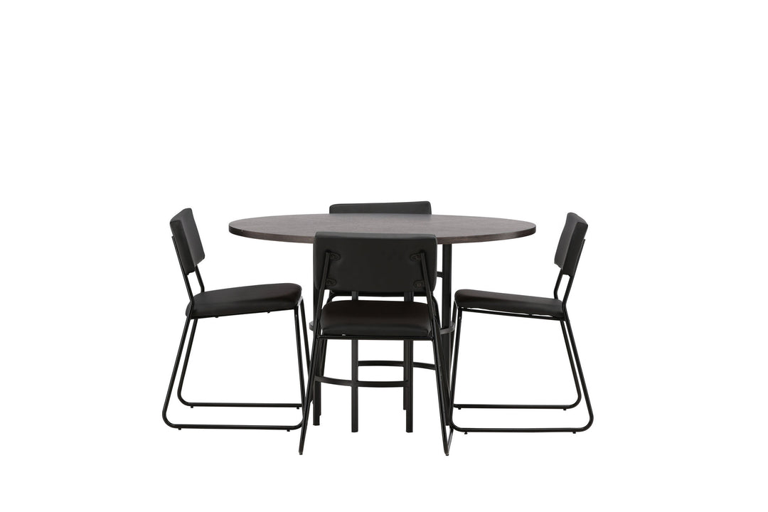 Venture Home Copenhagen Dining Table - Black / Mocca Veneer +Kenth Chair - Black / Black PU _4