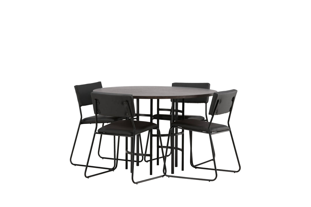 Venture Home Copenhagen Dining Table - Black / Mocca Veneer +Kenth Chair - Black / Black PU _4