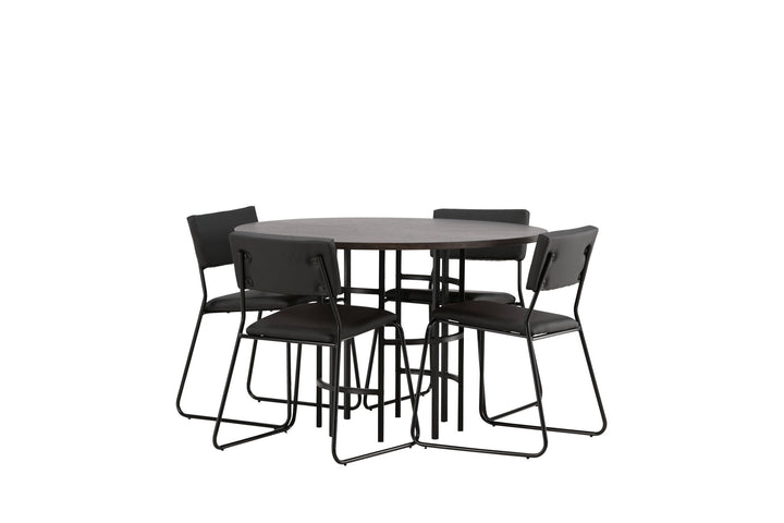 Venture Home Copenhagen Dining Table - Black / Mocca Veneer +Kenth Chair - Black / Black PU _4