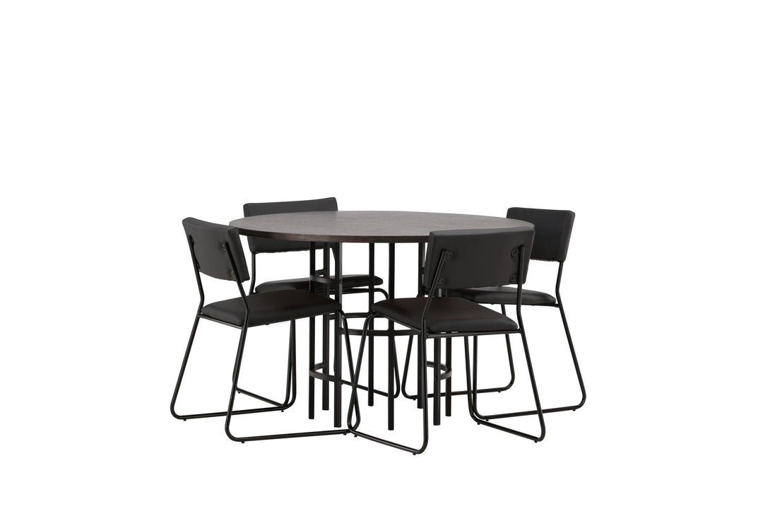 Venture Home Copenhagen Dining Table - Black / Mocca Veneer +Kenth Chair - Black / Black PU _4