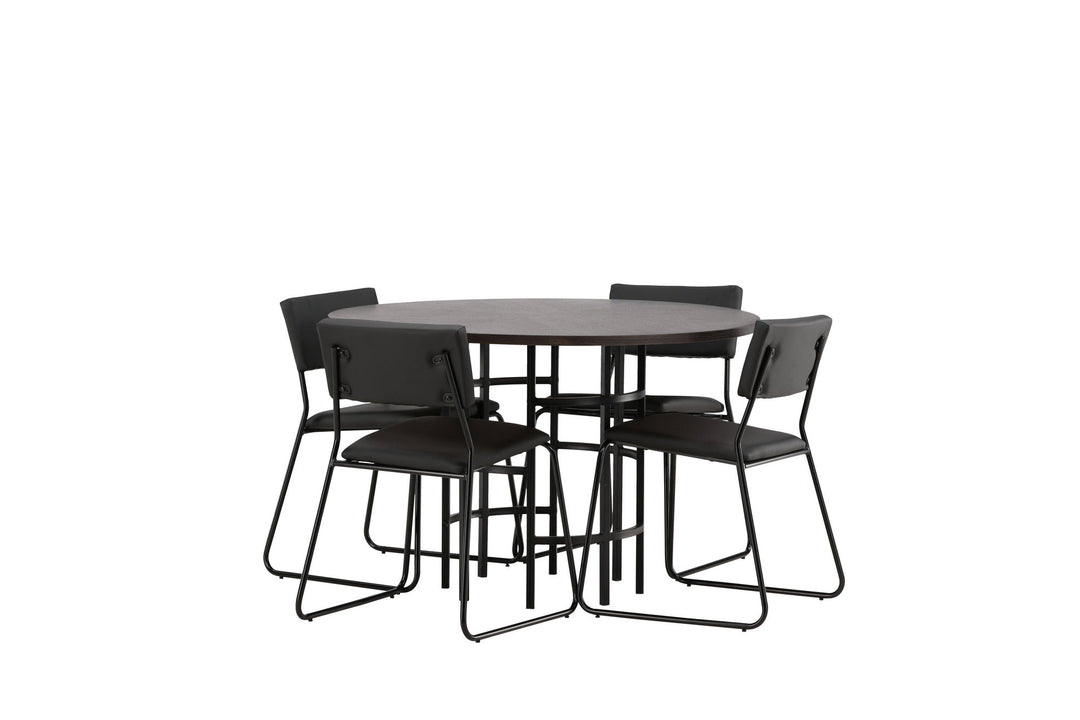 Venture Home Copenhagen Dining Table - Black / Mocca Veneer +Kenth Chair - Black / Black PU _4