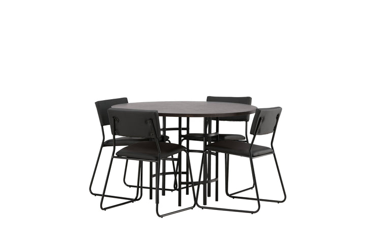 Venture Home Copenhagen Dining Table - Black / Mocca Veneer +Kenth Chair - Black / Black PU _4