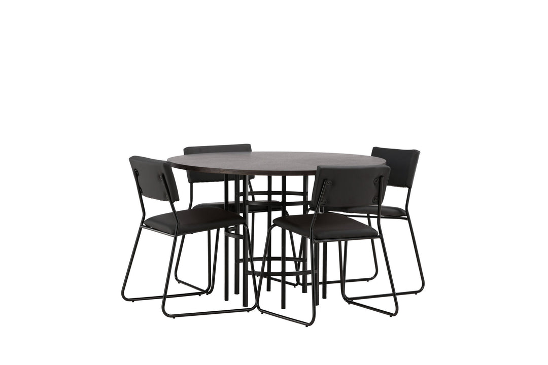 Venture Home Copenhagen Dining Table - Black / Mocca Veneer +Kenth Chair - Black / Black PU _4
