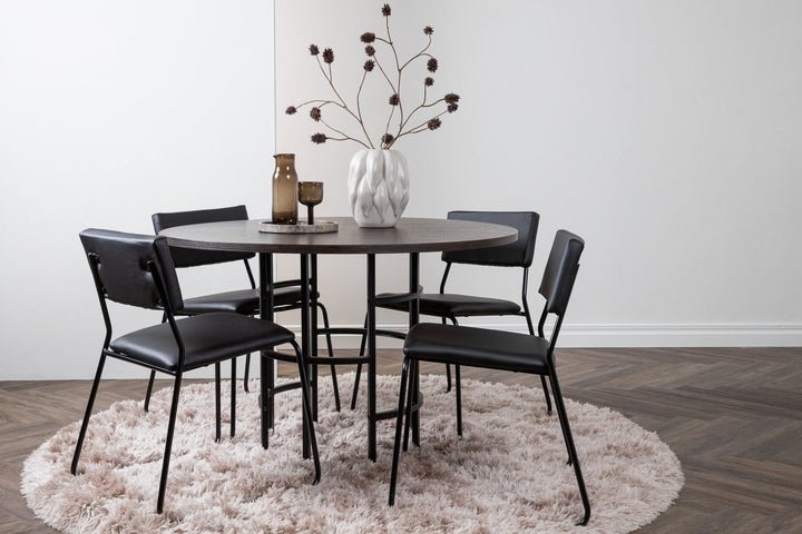Venture Home Copenhagen Dining Table - Black / Mocca Veneer +Kenth Chair - Black / Black PU _4