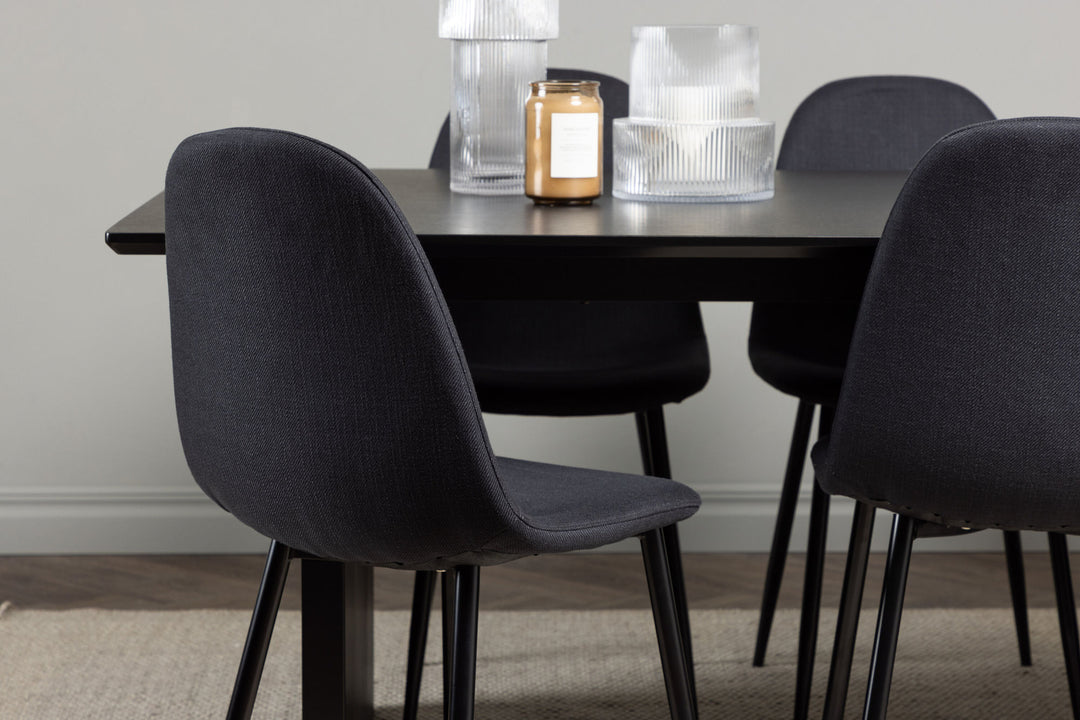 Venture Home Vail Dining Table - Black / Smoked Black MDF +Polar Dining Chair - Black Legs - Black Fabric _6