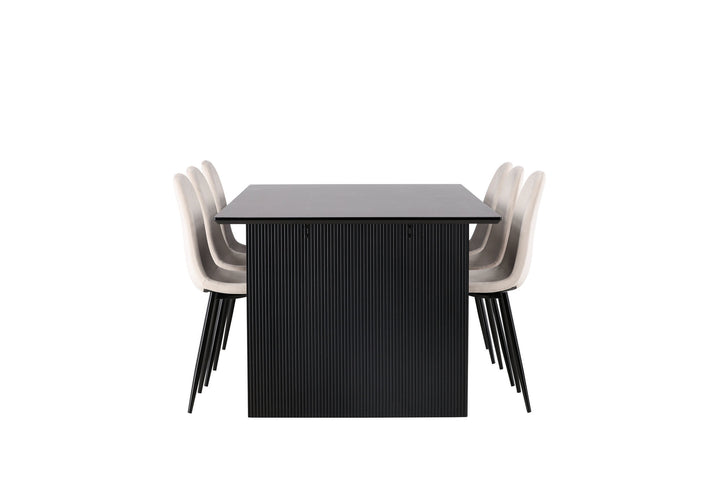 Venture Home Vail Dining Table - Black / Smoked Black MDF +Polar Dining Chair - Black legs / Beige Velvet _6