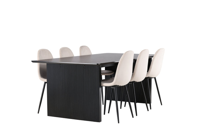 Venture Home Vail Dining Table - Black / Smoked Black MDF +Polar Dining Chair - Black legs / Beige Velvet _6
