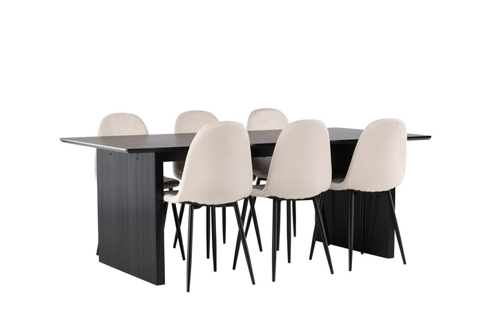 Venture Home Vail Dining Table - Black / Smoked Black MDF +Polar Dining Chair - Black legs / Beige Velvet _6