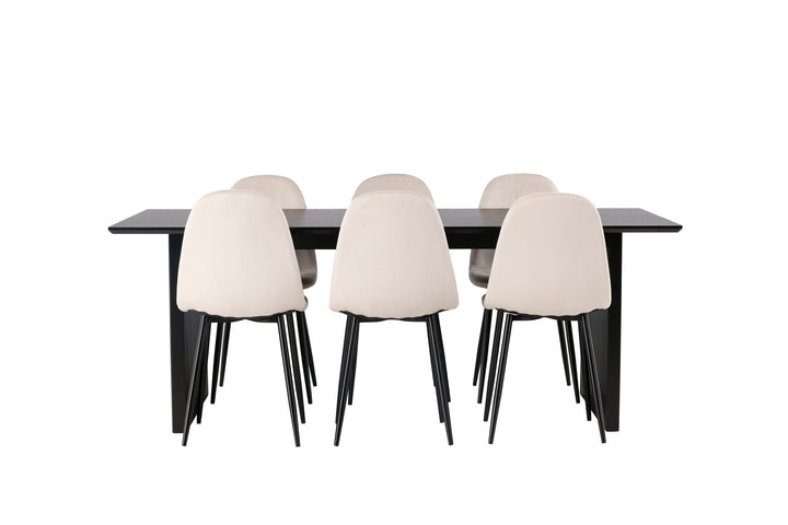 Venture Home Vail Dining Table - Black / Smoked Black MDF +Polar Dining Chair - Black legs / Beige Velvet _6