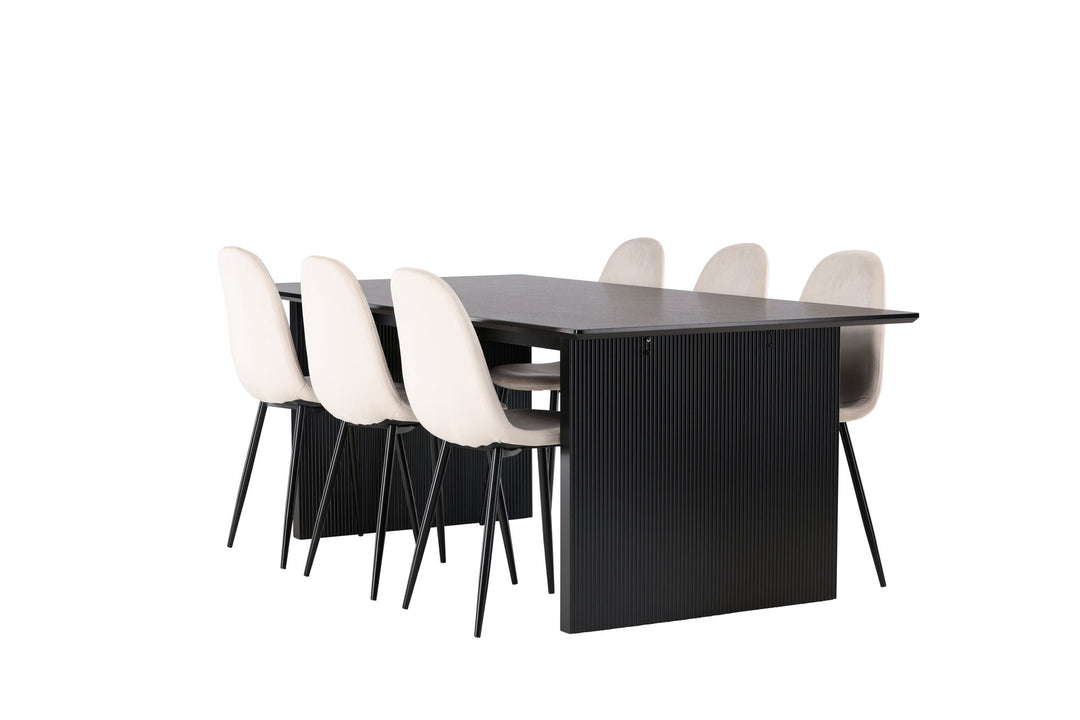 Venture Home Vail Dining Table - Black / Smoked Black MDF +Polar Dining Chair - Black legs / Beige Velvet _6