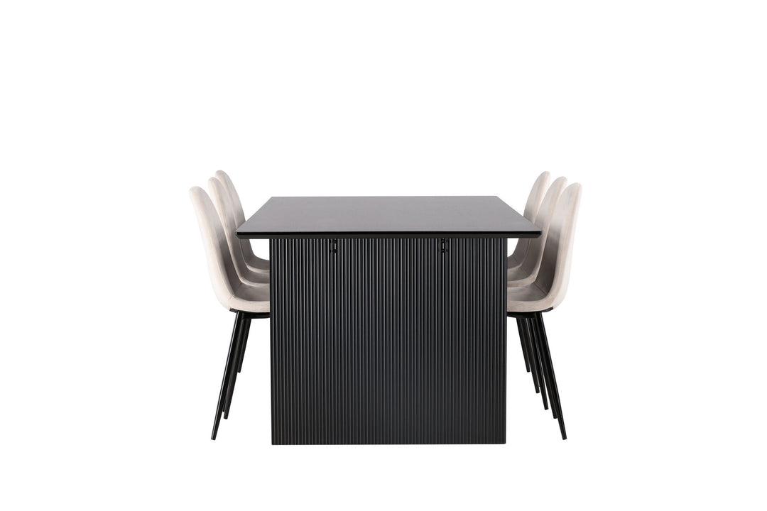 Venture Home Vail Dining Table - Black / Smoked Black MDF +Polar Dining Chair - Black legs / Beige Velvet _6