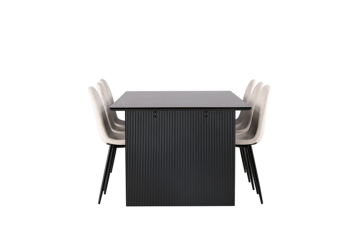 Venture Home Vail Dining Table - Black / Smoked Black MDF +Polar Dining Chair - Black legs / Beige Velvet _6